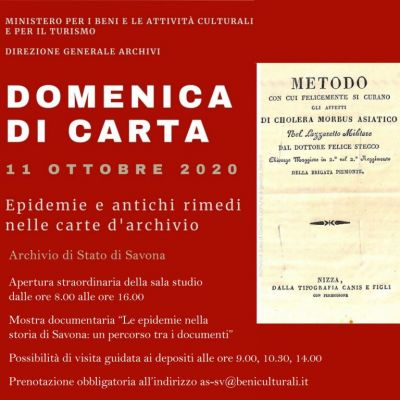 Locandina Domenica di carta 2020 - Le epidemie nella storia di Savona