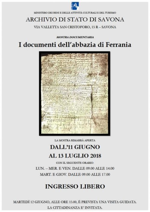 Locandina I documenti dell’abbazia di Ferrania